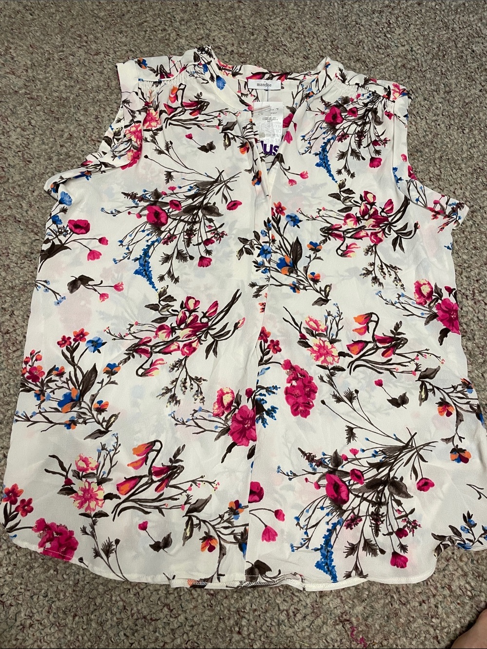 Mande Sleeveless Floral Button-Front Top - White with Pink & Blue Flowers